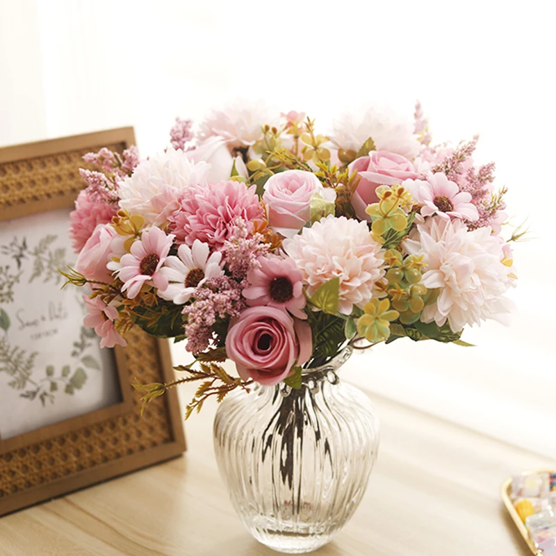 Kahaul Artificial Hybrid Flower Silk Rose Hydrangea Daisy Wedding Party Home Garden Decoration Accessories Christmas Scrapbook