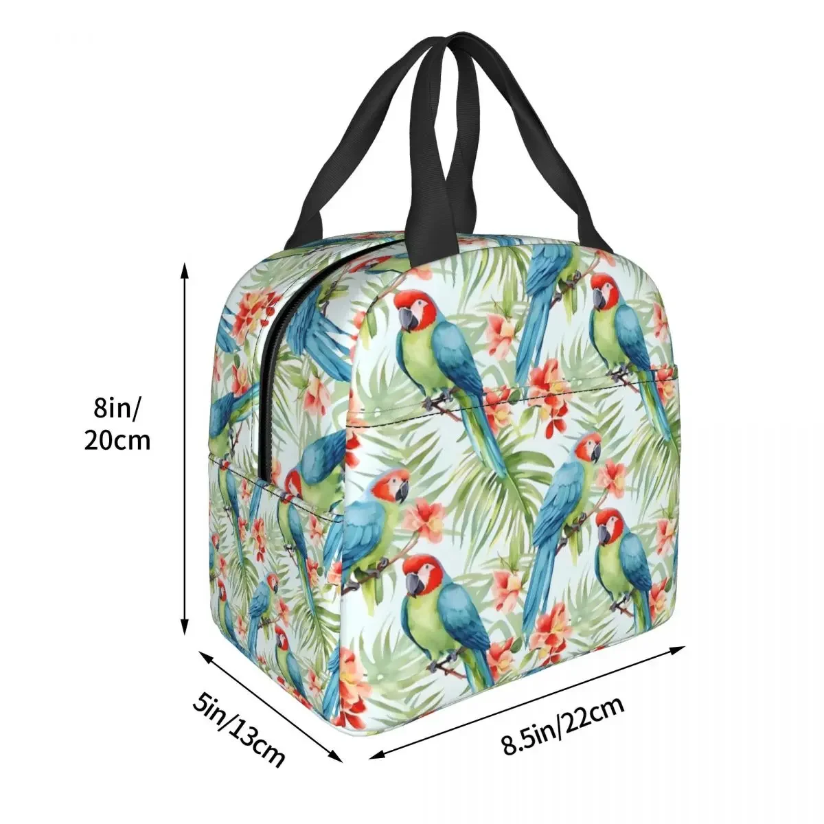 Watercolor Parrots Pattern Cooler Lunch Box Parrot Pet Bird Mountaineering Thermal Insulation Portable Food Bag