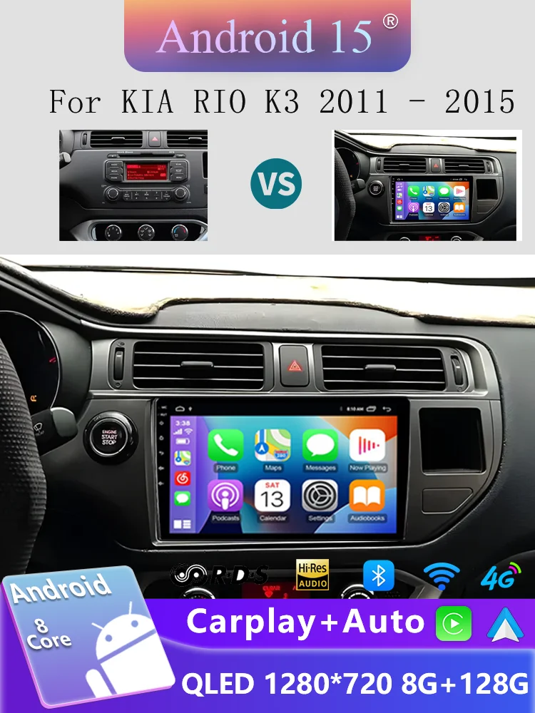 Android 15 autoradio voor KIA K3 RIO 2011 2012 2013 2014 2015 Carplay multimediaspeler stereo navigatie GPS 4G Wifi 2 Din - afbeelding 2