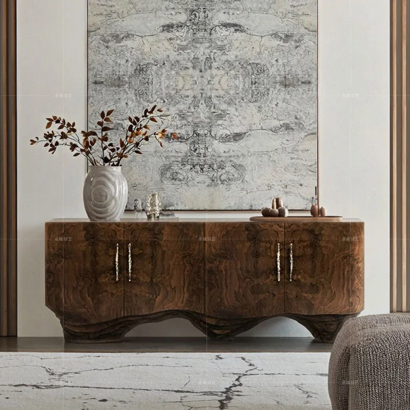 Integrated high-end walnut porch cabinet against the wall High-end household storage locker
