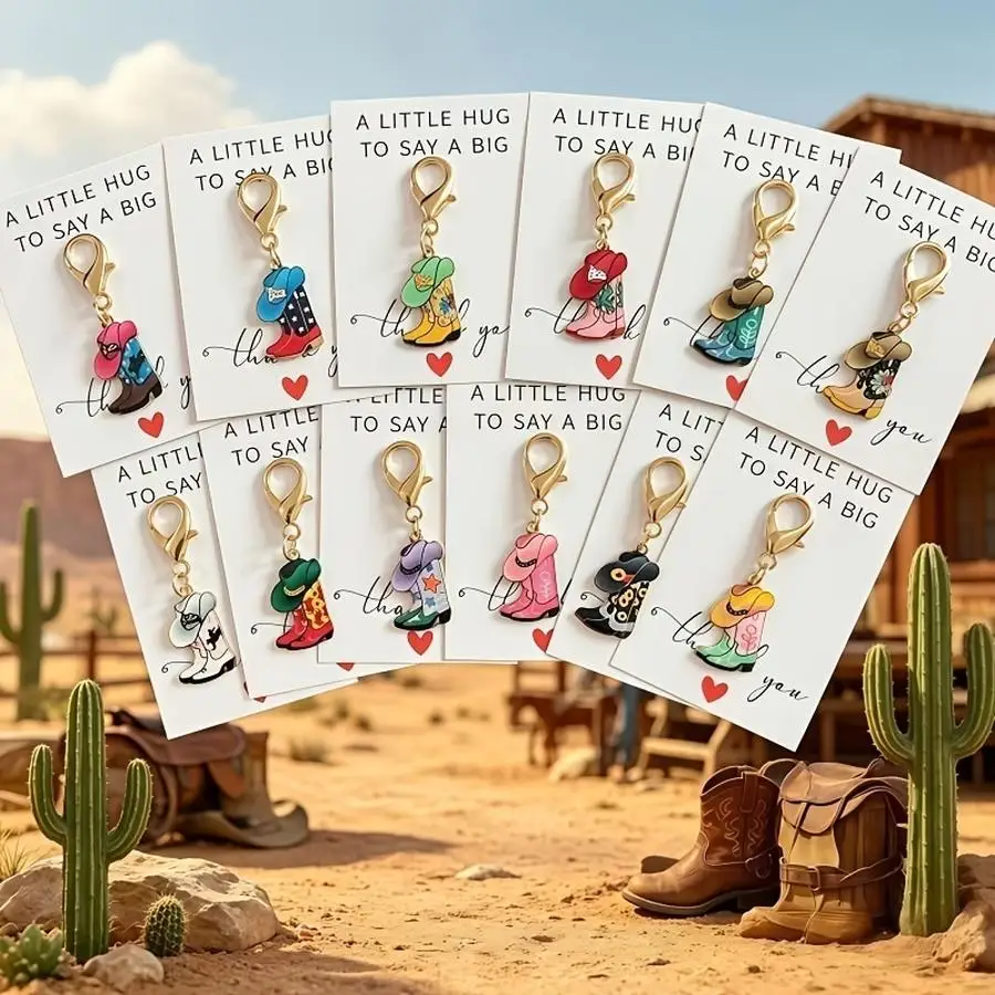 1/5/10/20/50/100pcs Mixed Western Element Keychains, with Hug Card - Retro Distressed Style, Suitable for Daily Backpack Charms,