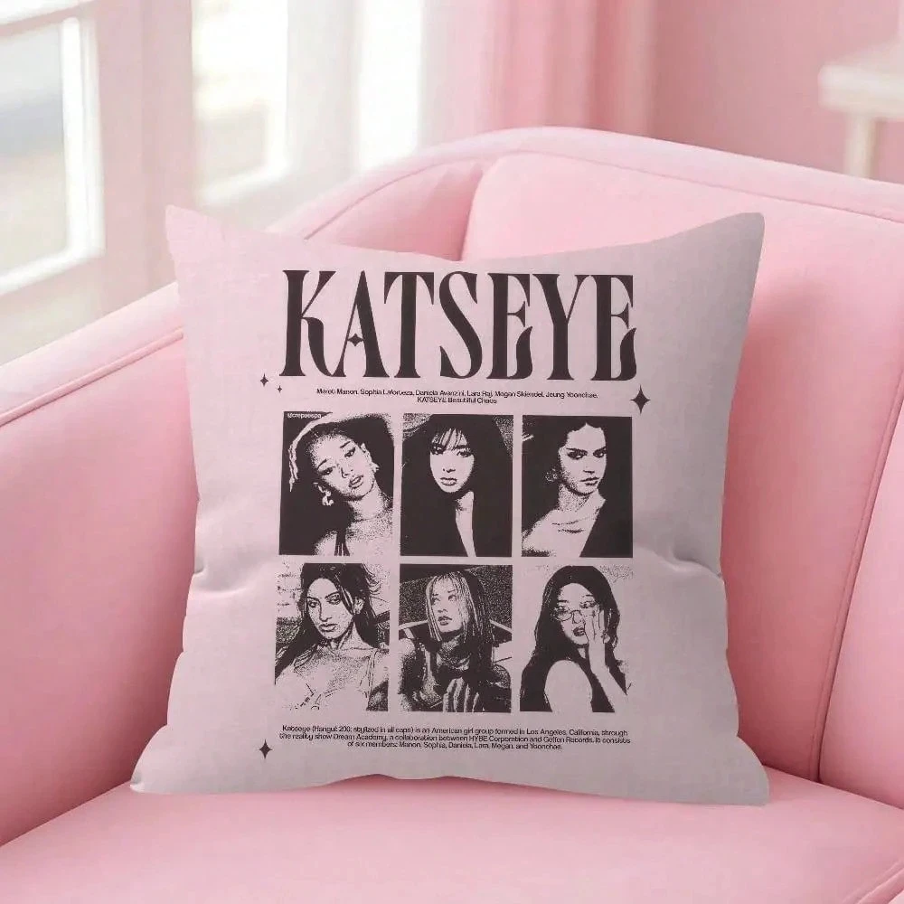 1pc Katseye Girl Group Throw Pillow Cover Polyester 2D Double‑Sided Print Kpop Idol for Sofa Living Room Fan Aesthetic Home Deco