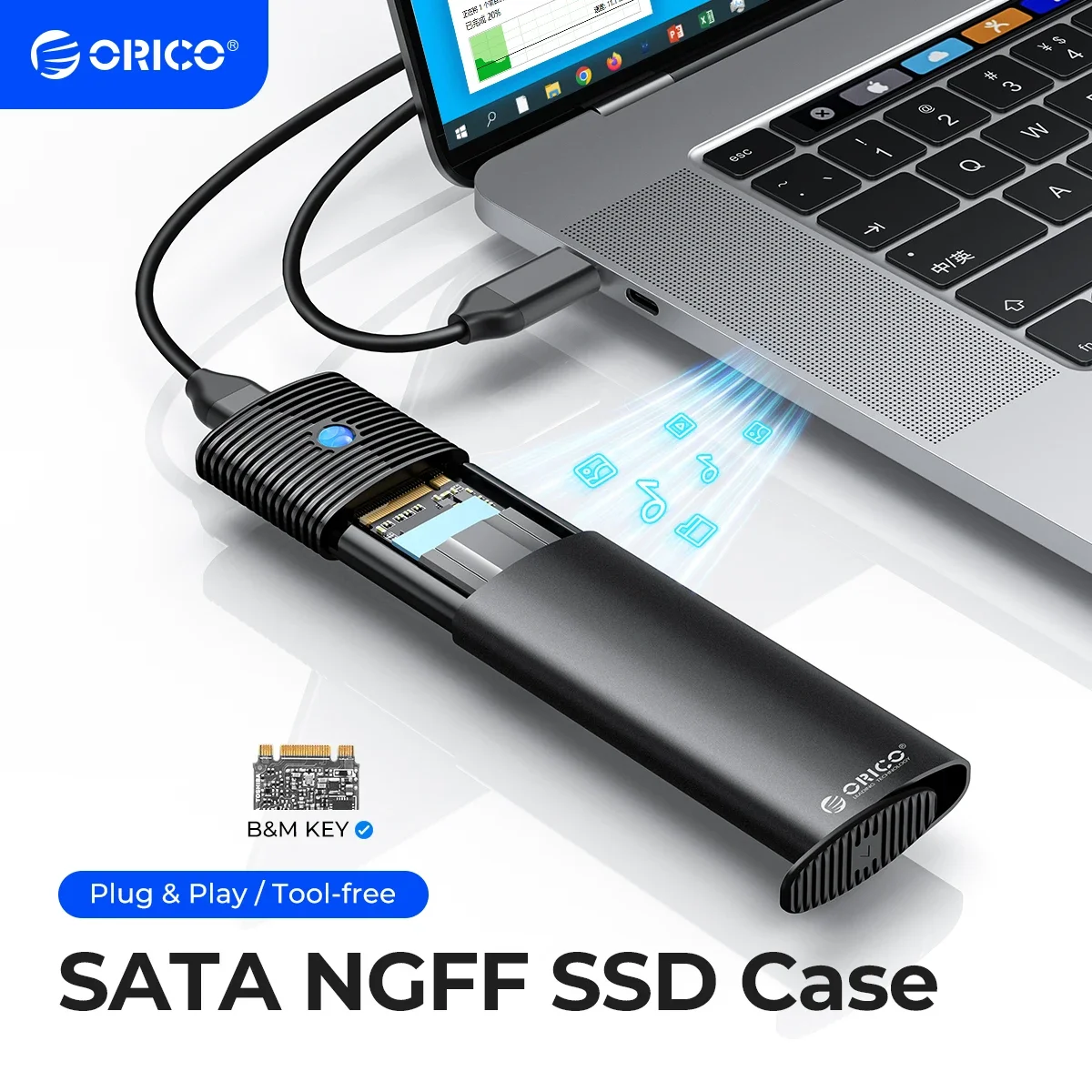 ORICO M.2 SATA NGFF SSD Enclosure USB 3.1 Type C 5Gbps External Solid State Enclosure Adapter for 2280/2260/2242/2230 SSD 4TB