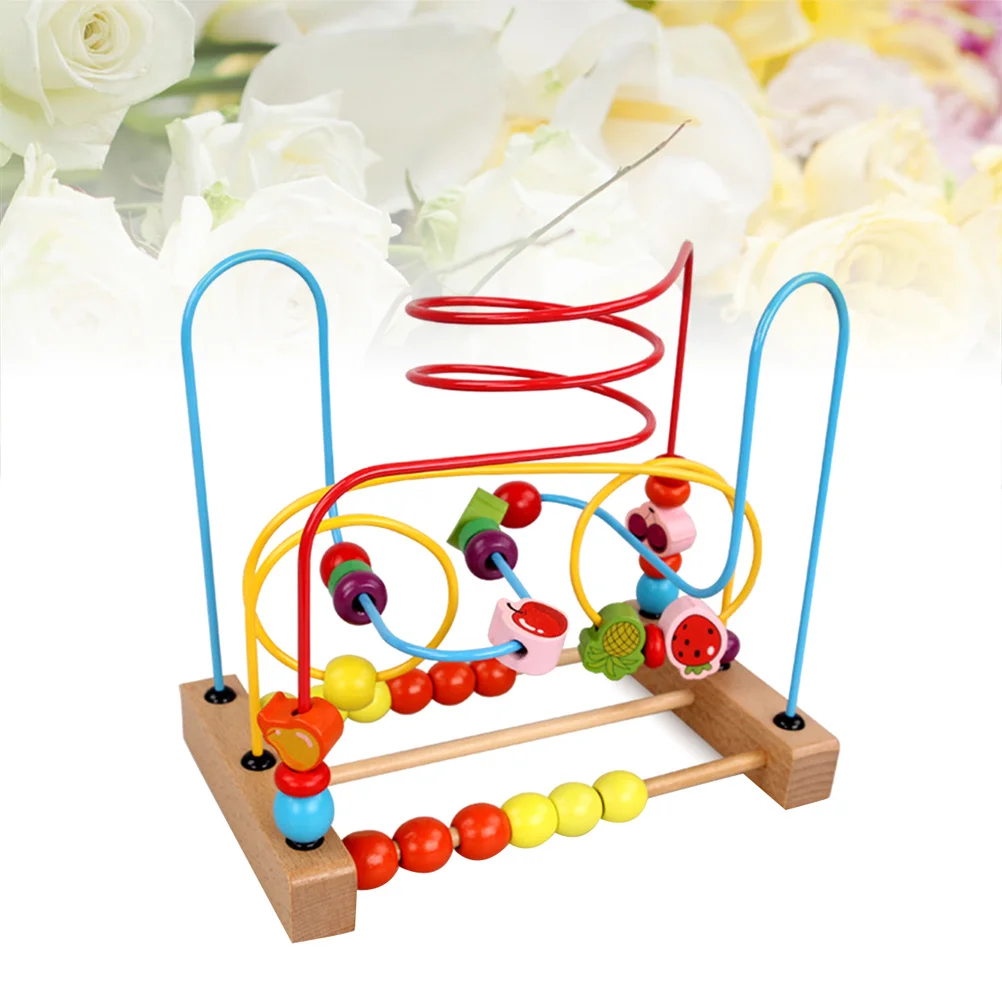 Legno Around Beads Labirinto Apprendimento cognitivo Frutta dei cartoni animati Conteggio Gioco educativo per bambini Abaco colorato sensoriale