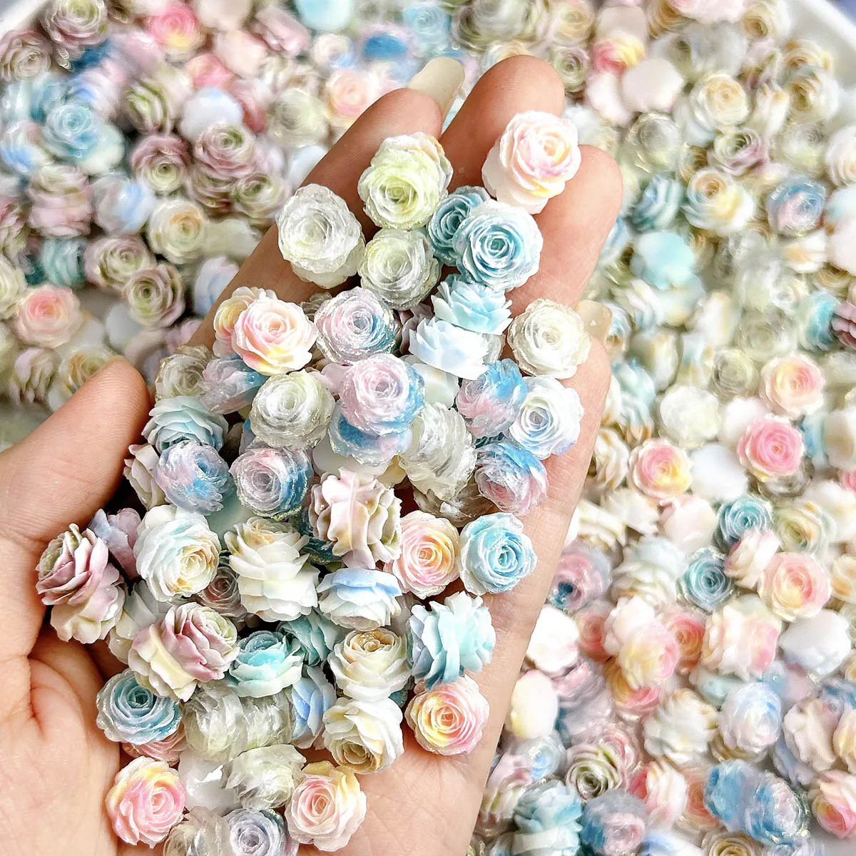 Breloques pour ongles en résine Rose lumineuse, plusieurs couleurs, 3D, fleur Fine et brillante de rêve, décorations pour Nail Art, boucles d'oreilles, matériaux pour ongles, DIY