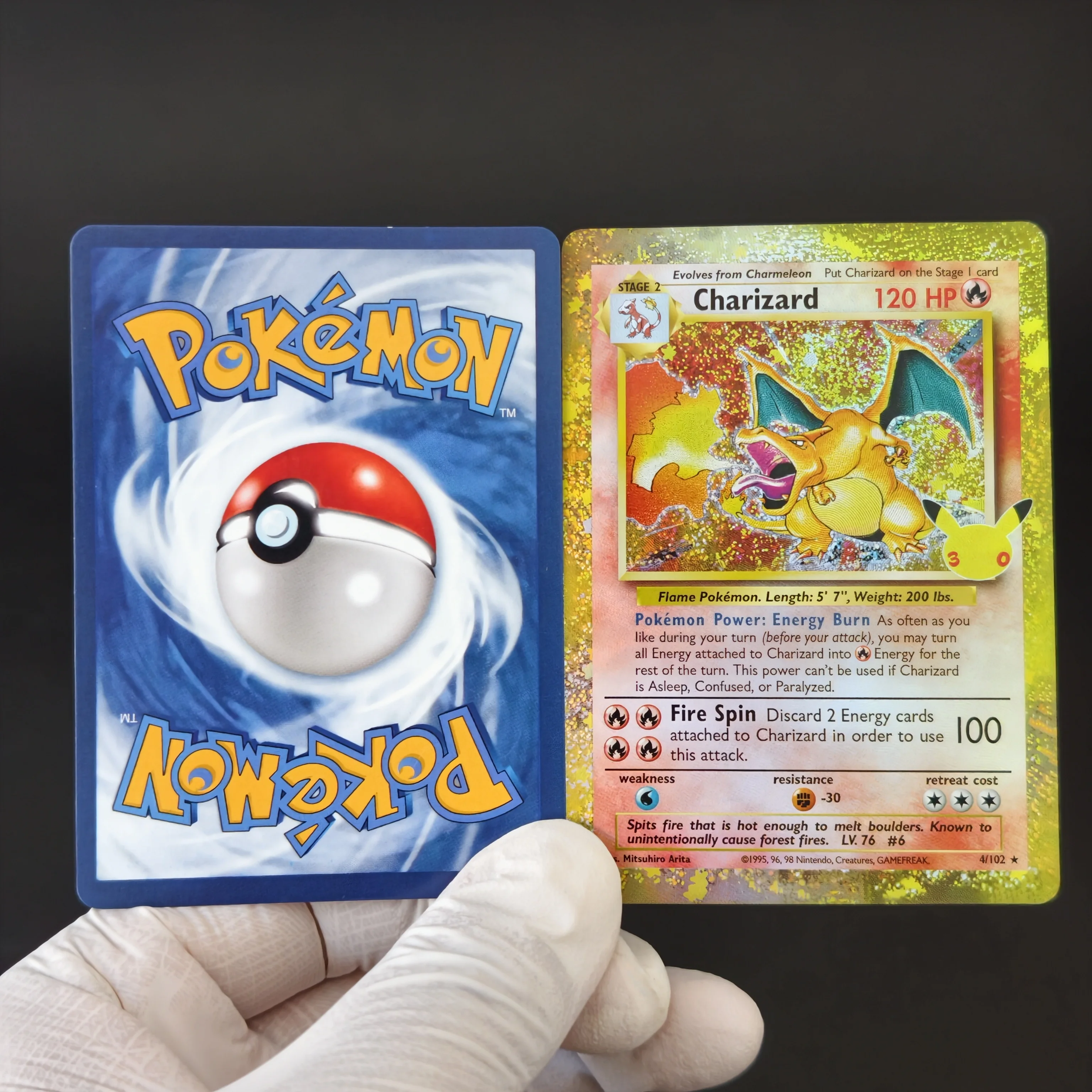 5Pcs PKM 30th Anniversary Card Charizard Full Art Rainbow Holo Foil Card DIY TCG Advanced Anime Collection Card