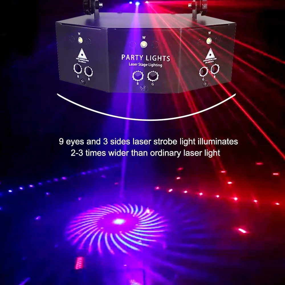 Personalised 9 Lens Laser Stage Light Scan Light LED Light 9-Eye RGB DMX Scan Projector Colorful KTV Bar Laser Stage Light Disco