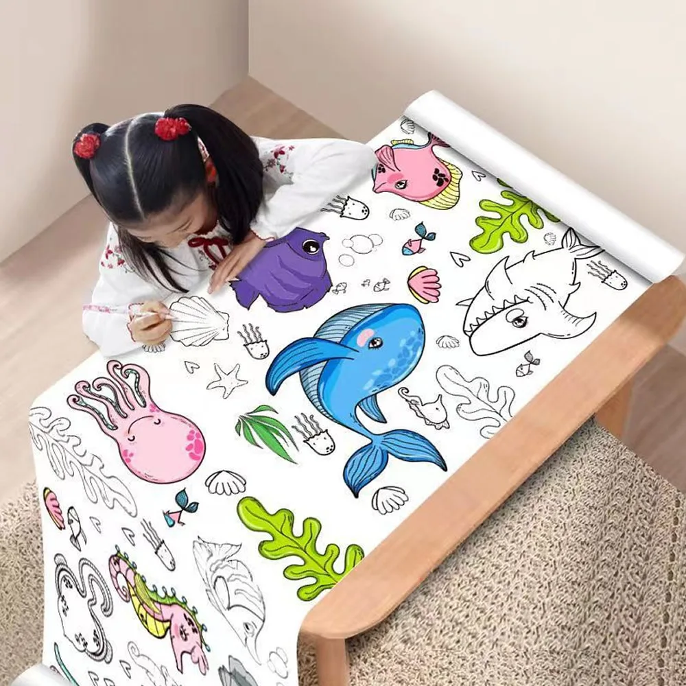 90cm Animal Canvas Children\'s Drawing Roll DIY Coloring Paper Roll Color Filling Graffiti Paper-cut Painting Educational School