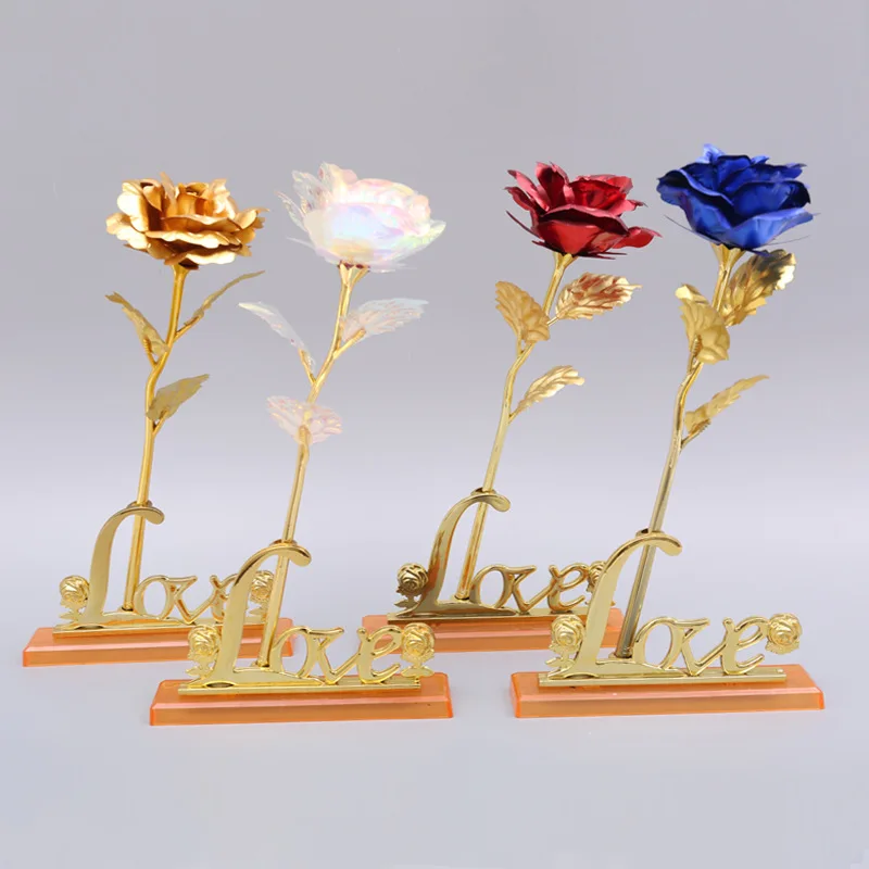 Romantische Rose mit 24K Goldfolie plattierter Basis, Valentinstag, kreatives Geschenk, Hochzeit, Party, Dekoration, Rosen, Liebe, ewige Blume – Detail 14