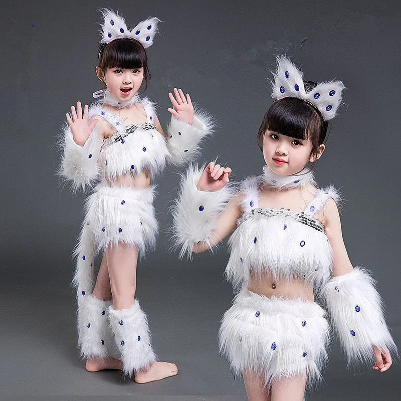 Costume di Halloween Gatto bianco cosplay ragazze costumi cosplay gatto sexy Costumi di danza animale cosplay ragazza volpe per bambini