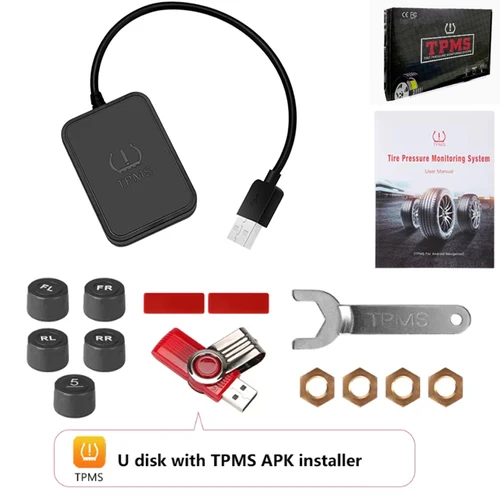 Imagen 1 del producto Sistema de supervisión de presión de neumáticos USB Android TPMS, sistema de alarma de pantalla para reproductor de navegación, sensores de advertencia de temperatura