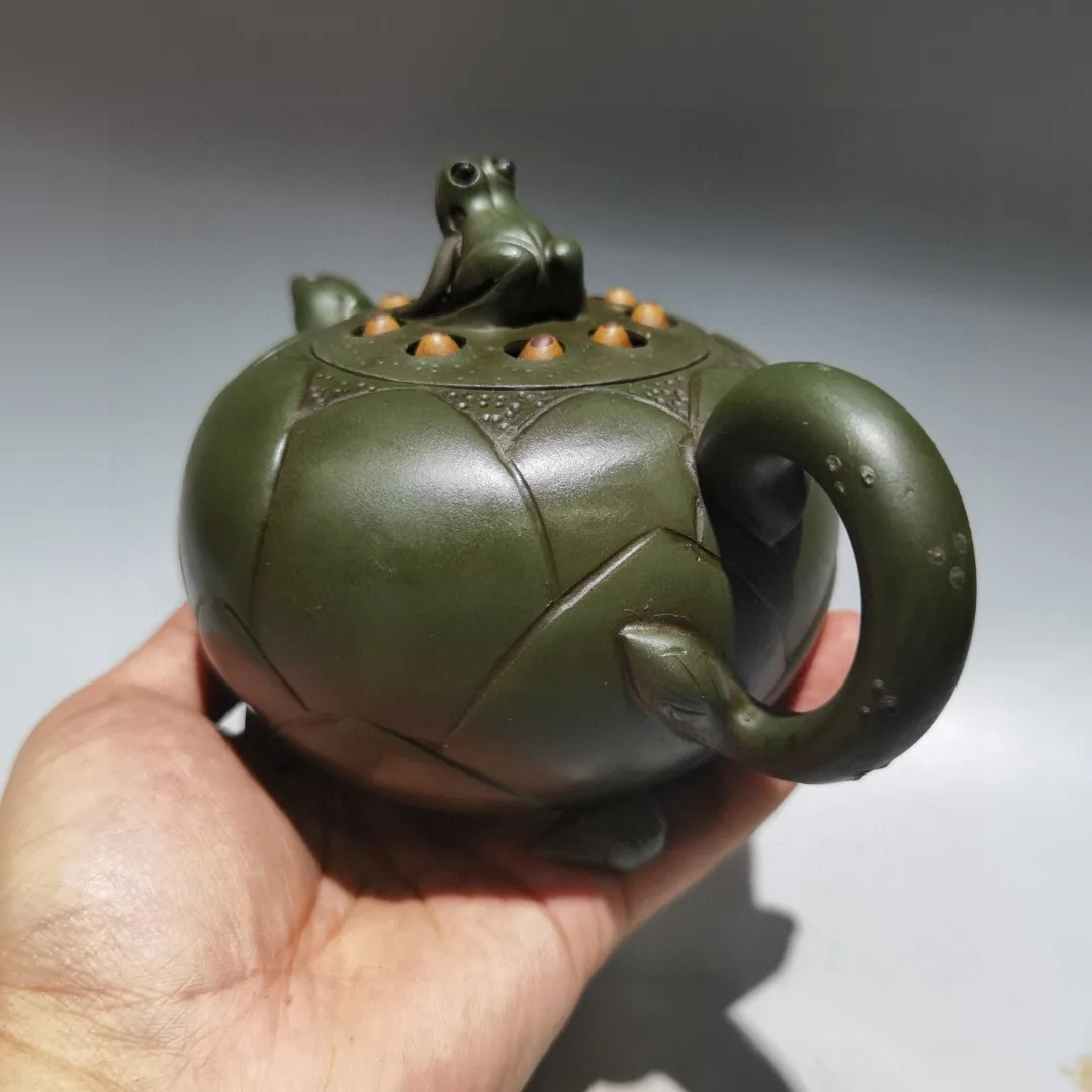 7 "الصينية ييشينغ الأرجواني الطين إبريق الشاي تمثال الضفدع غطاء جذر اللوتس وعاء اللوتس tKettle إبريق الشاي وعاء صانع الشاي جمع الثروة