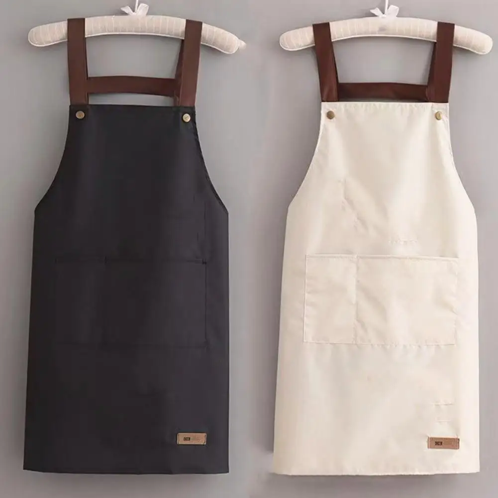 

Work Apron Waterproof Oil-proof Kitchen Apron with Large Pockets Workwear for Home Restaurant Cafes Beauty Nails Studios Uniform