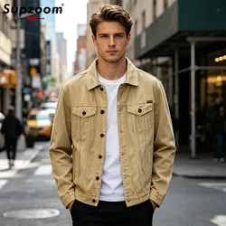 Supzoom-chaqueta vaquera informal para hombre, corta de algodón con cuello vuelto Cazadora Bomber, de un solo pecho, a la moda, novedad de 2022