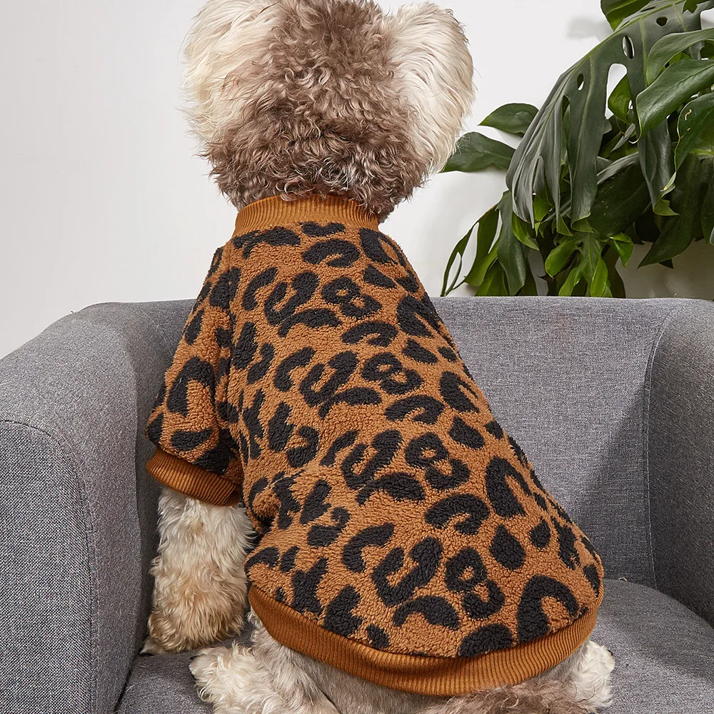 Pet Jumpsuit Warm PetsPet Plush Sleeve Hoodie  Puppy Pullover Dogs Pet Sweater Winter Leopard Print French Bulldog Winter Warm