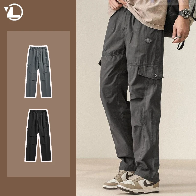 

New Spring Summer Loose Cargo Pants Mens Retro Multi Pocket Trend Straight Leg Tooling Trousers Hip Hop Street Unisex Overalls