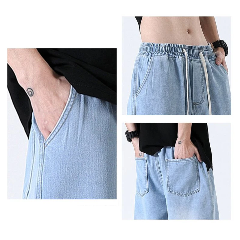 Jean classique décontracté pour homme, pantalon en Denim, ample, droit, coupe cintrée, taille élastique, gris fumé, bleu clair, hiver