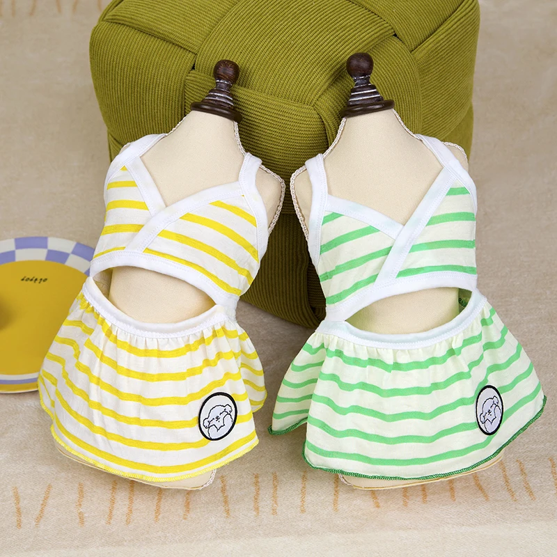 Primavera Estate Strisce sottili Bikini Vestiti per cani e gatti Vestito per cuccioli Abbigliamento a fionda per cani di piccola taglia media Gonna per gattini Forniture per animali domestici