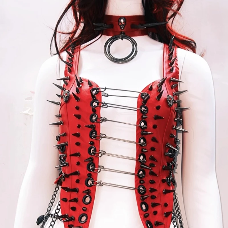 

Original Design Punk Rock Stage Performance Costume Gothic Dark New Rivet Sweet Cool Sexy Slit Halloween Long Pants Set Ladies