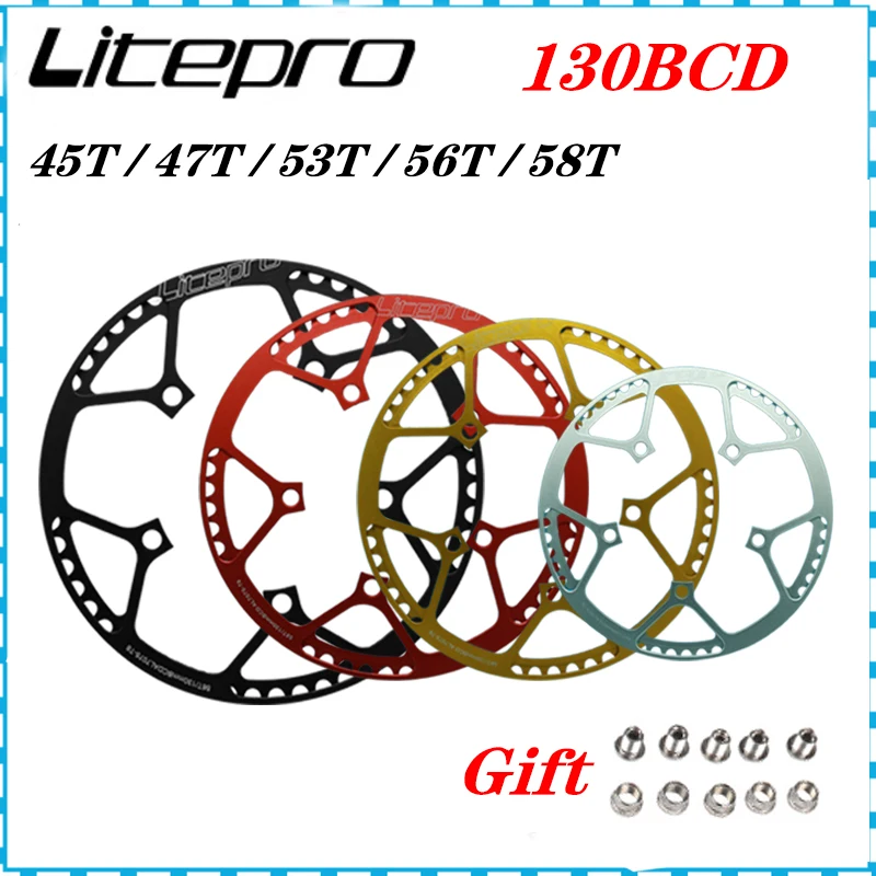 Litepro Single Speed 130BCD Folding Bike Crankset BMX Chainwheel 45T/47T/53T/56T/58T AL7075 Chain Wheel 170mm Crank Chain Ring