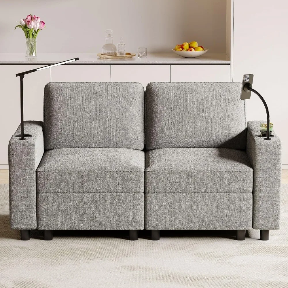 Loveseat, Modular Sectional Sofa, Love Seat for Living Room with Storage, Armrest with Power Grommet and Cup Holder for Living R