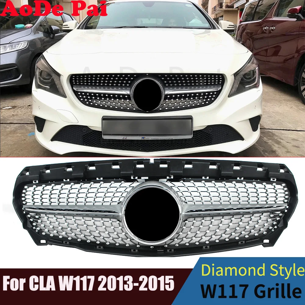 

Diamond Radiator Front Grille Grill For Mercedes CLA Class W117 2013-2015 CLA180 CLA200 CLA250