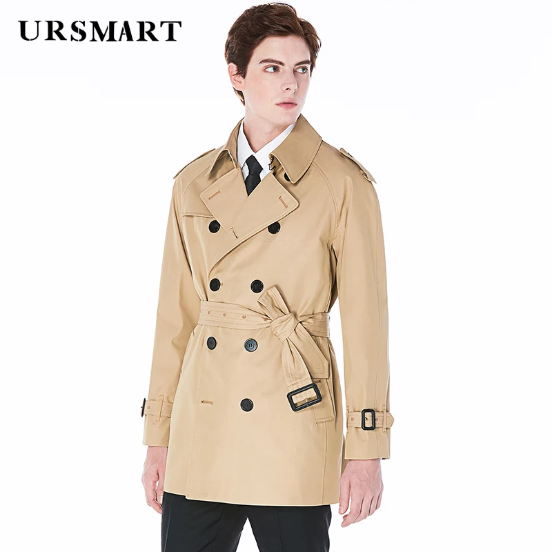 

Medium to long trench coat men's double breasted cotton polyester blend loose fit with thick inner lining windbreaker coat men