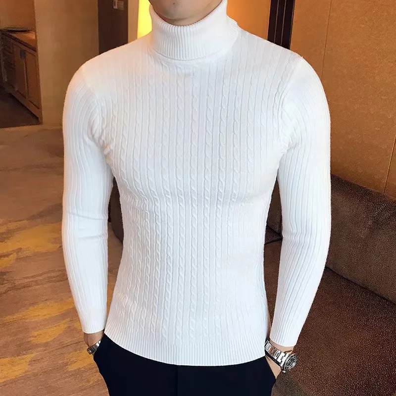 Fashion Knitted Sweaters For Men Winter Wool Turtleneck Men Long Sleeve Top Slim High Neck Sweater Solid Color Men\'s Clothing