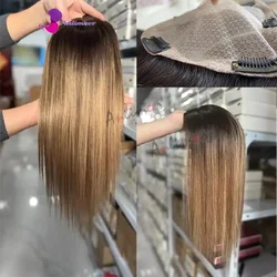 Toupee Size13x15/12x13cm Free Design Ombre Honey Blonde Brown Colored Real Human Hair Silk Base No Bangs Hair Extension Top Hair