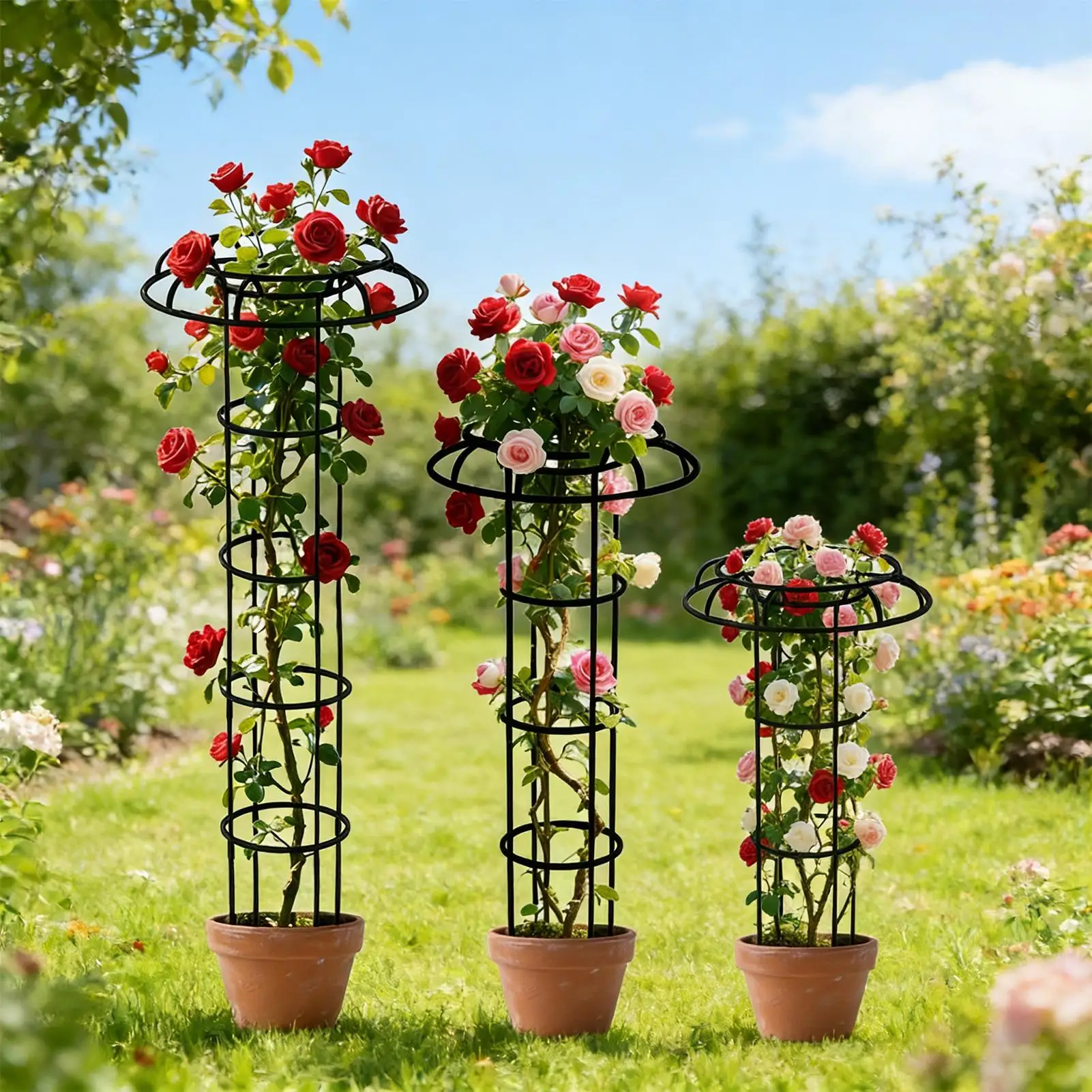 Garden Trellis for Climbing Artistic Landscaping Pole Outdoor Umbrella Trellis Tower for Vines Flowers Pea Bean Tomato Clematis