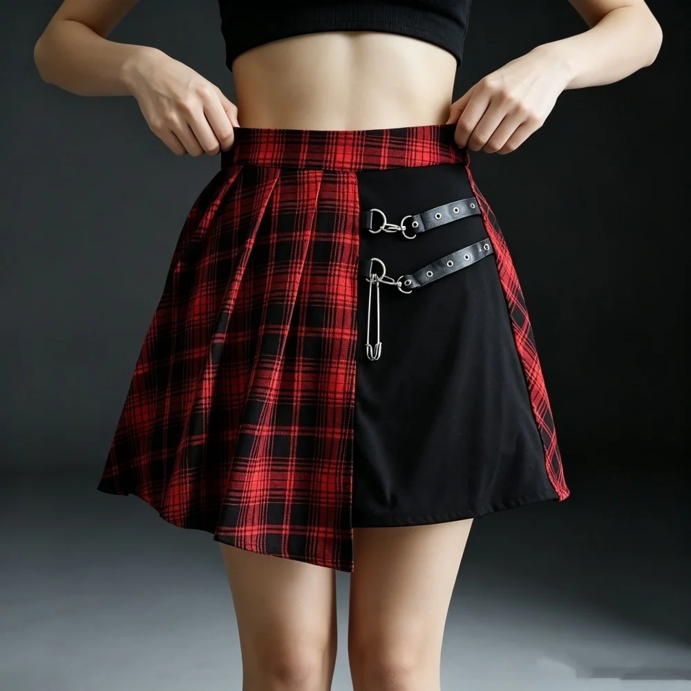 Womens High Waist Pleated Mini Skirt Asymmetric Cutout Irregular Skater Skirts Streetwear Hip Hop Party Club Short A-line Skirt