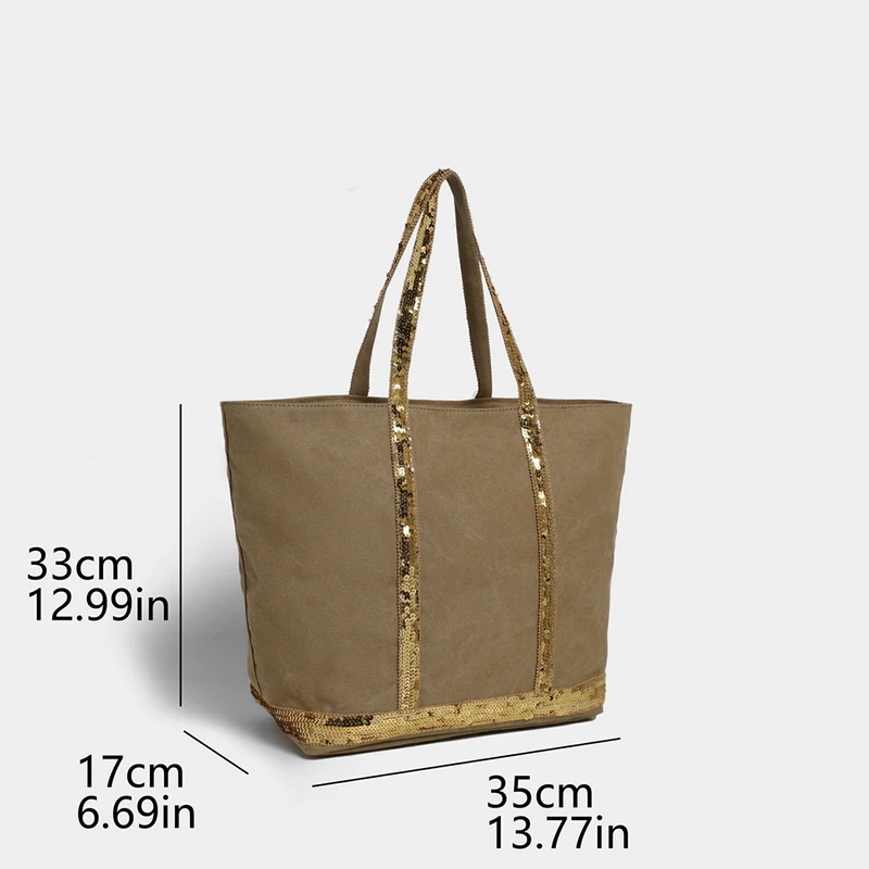 2025 Women's New Retro Shoulder Crossbody Bag Casual Handbag Canvas Shoulder Bag Sequin Large Capacity Tote Bag
