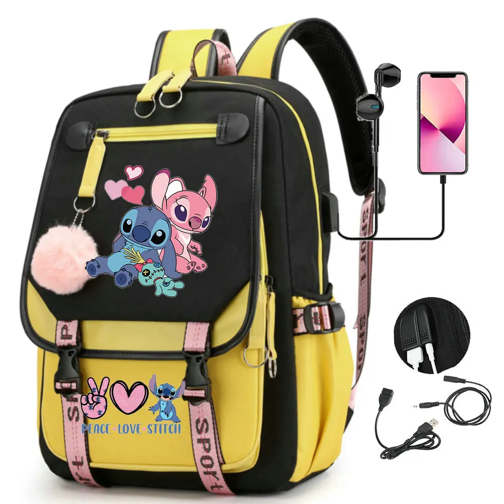

Fashion MINISO Disney Stitch Backpack for Girl Anime School Bag Teenager Canvas Laptop Back Pack Women Rucksack Anime Backpack