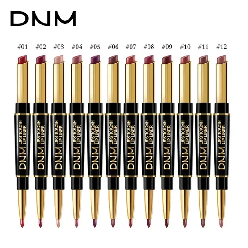 12 Kleur Matte Lippenstift Vrouwen Lip Liner 2 In 1 Make-Up Matte Lippenstift Duurzaam Waterdicht Naakt Rode Lippenstift Lippen Cosmetica gereedschap