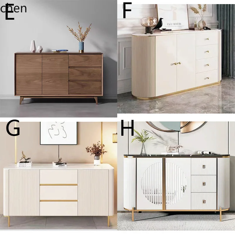 HXL Solid Wood Spliced Veneer Hardware Base Push-Type Cabinet Door Sideboard