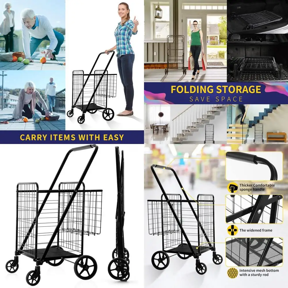 Extra-Large Utility Cart with 360° Swivel Wheels, 450 lbs Capacity, and Large Basket for Grocery Shopping