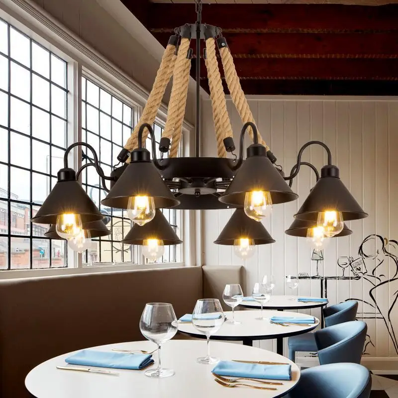 

Creative personality hemp rope barber shop Internet cafe restaurant coffee retro industrial wind chandelier nostalgic wrought