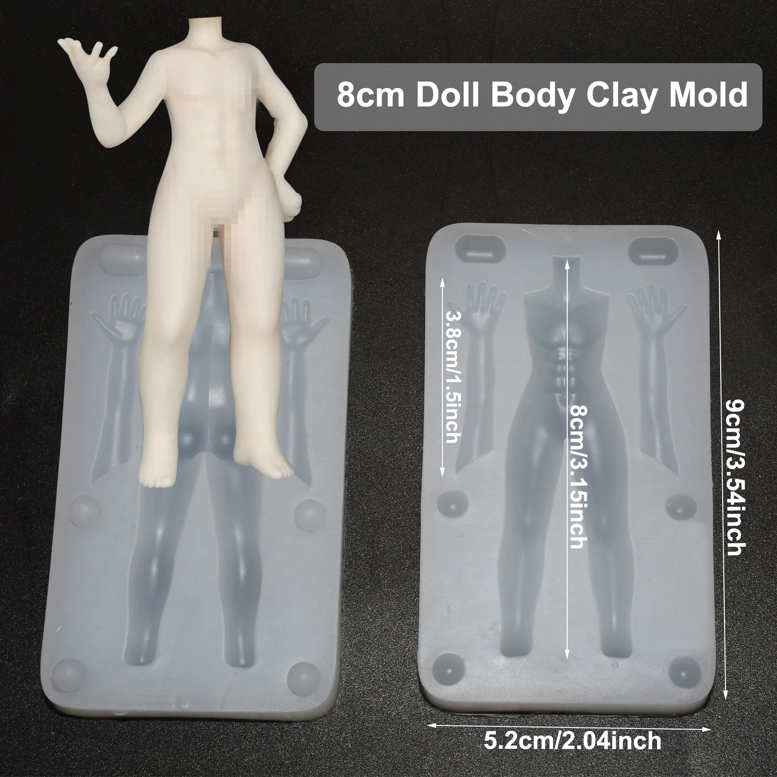 2-teiliges Set 8cm/6cm hohe Keramik-Tonpuppenkörper für Jungen mit Muskel-Silikonform, Lebensmittelspiel-Polymer-Tonform, Puppenkörper-Tonform – Detail 4