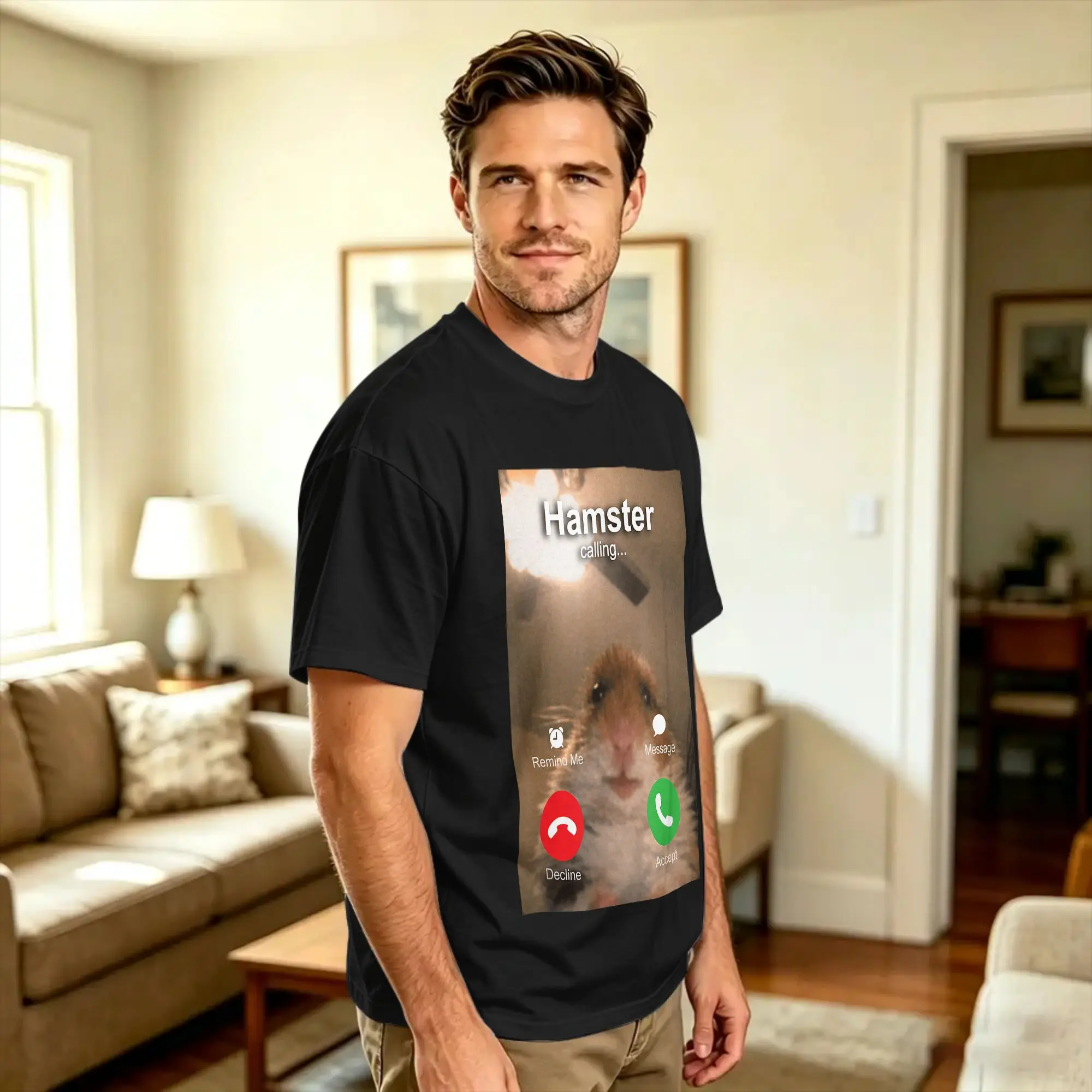 Oversized T-Shirt Dank Meme Hamster Staring Front Camera Hamster Calling Pure Cotton T-Shirts  Hip Hop Tshirt Short Sleeve Tops,