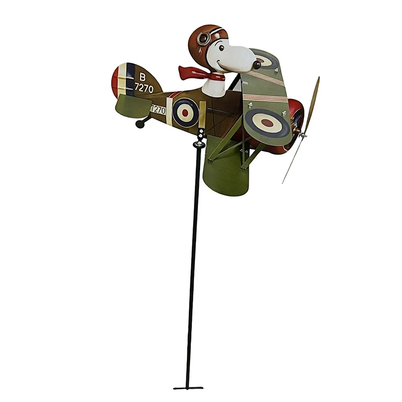 Pilot Flying Biplane Metal Windmill Wind Energy for Yard Cool Decoration for Outdoor Garden Sculpture Windmills view 4