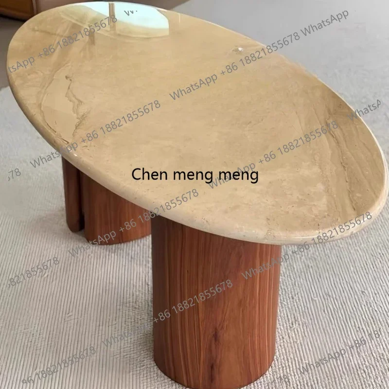 Medieval marble oval dining table retro French silent wind eating table R