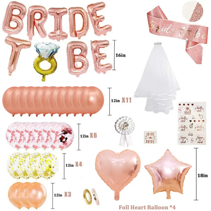 Bride To Be Balloons Decoration Mariage Bachelorette Party Bride Rose Gold Team Bride Sticker Veil Satin Hen Party Accessories