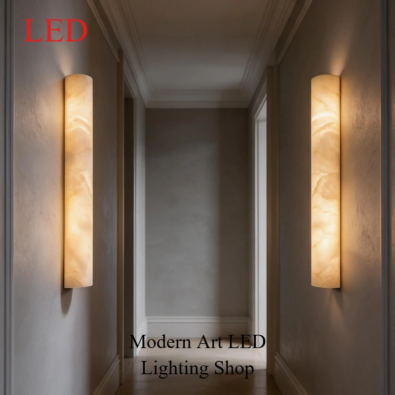 Modern Light Luxury Style Natural Marble Wall Lamp Bedroom Bedside Living Room Corridor Simple Decorative Lighting Fixtures LED