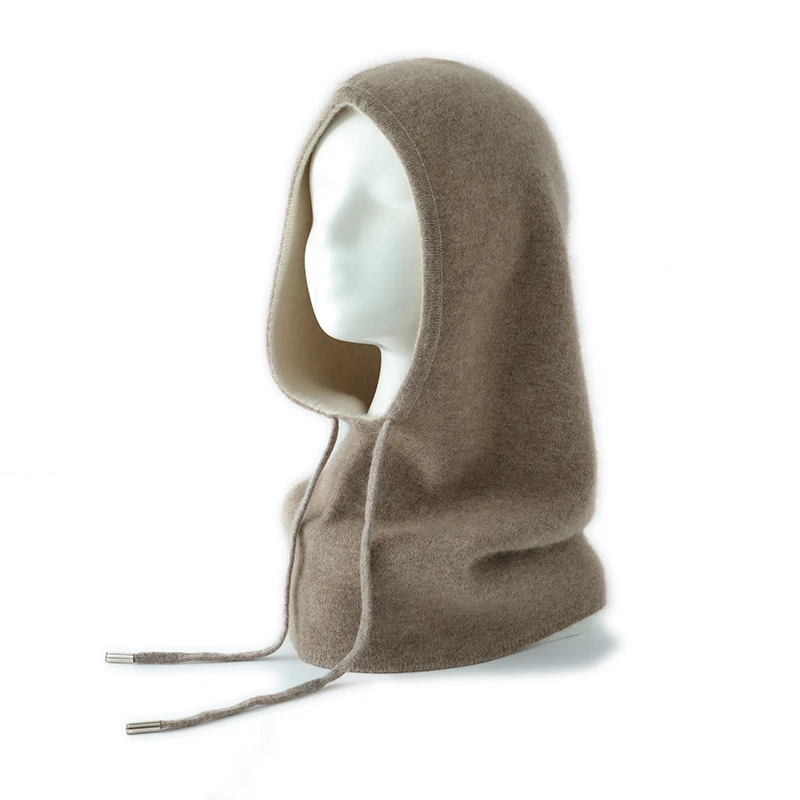 ZYCZCXX High Quality Pure Cashmere Hat for Unisex Winter Casual Knitted Scarf Hood Hat Women Men Balaclava Cap Warm Beanie Hat