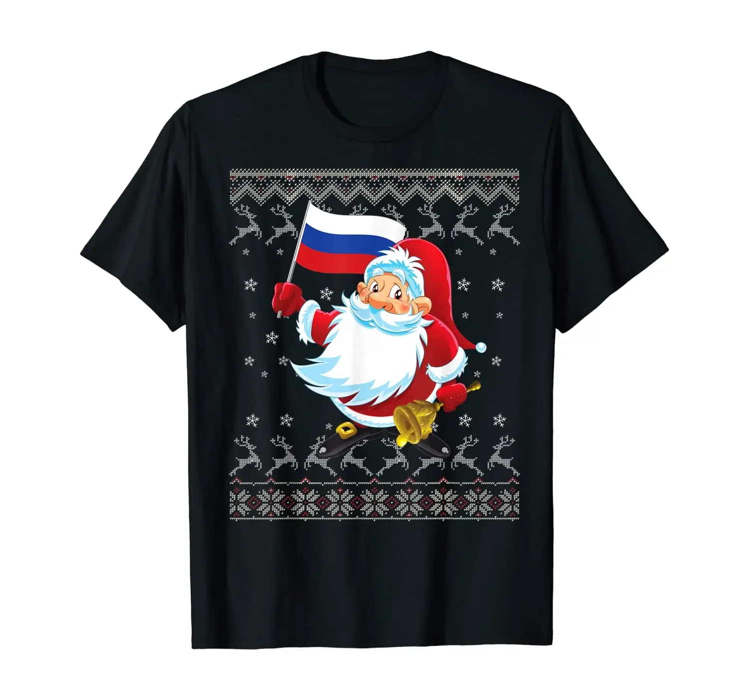 Merry Christmas Santa Russia Flag Ugly Sweater Xmas Gift Men's T-Shirt. Summer Cotton Short Sleeve O-Neck Unisex T Shirt S-3XL