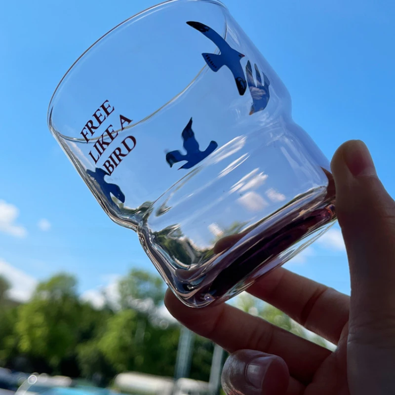 Goldfish Glass Mug Transparent Birthday Water Cup Yogurt Coffee Cup Drinkware Beer Water Drinking Cup Stripe Glass Mug