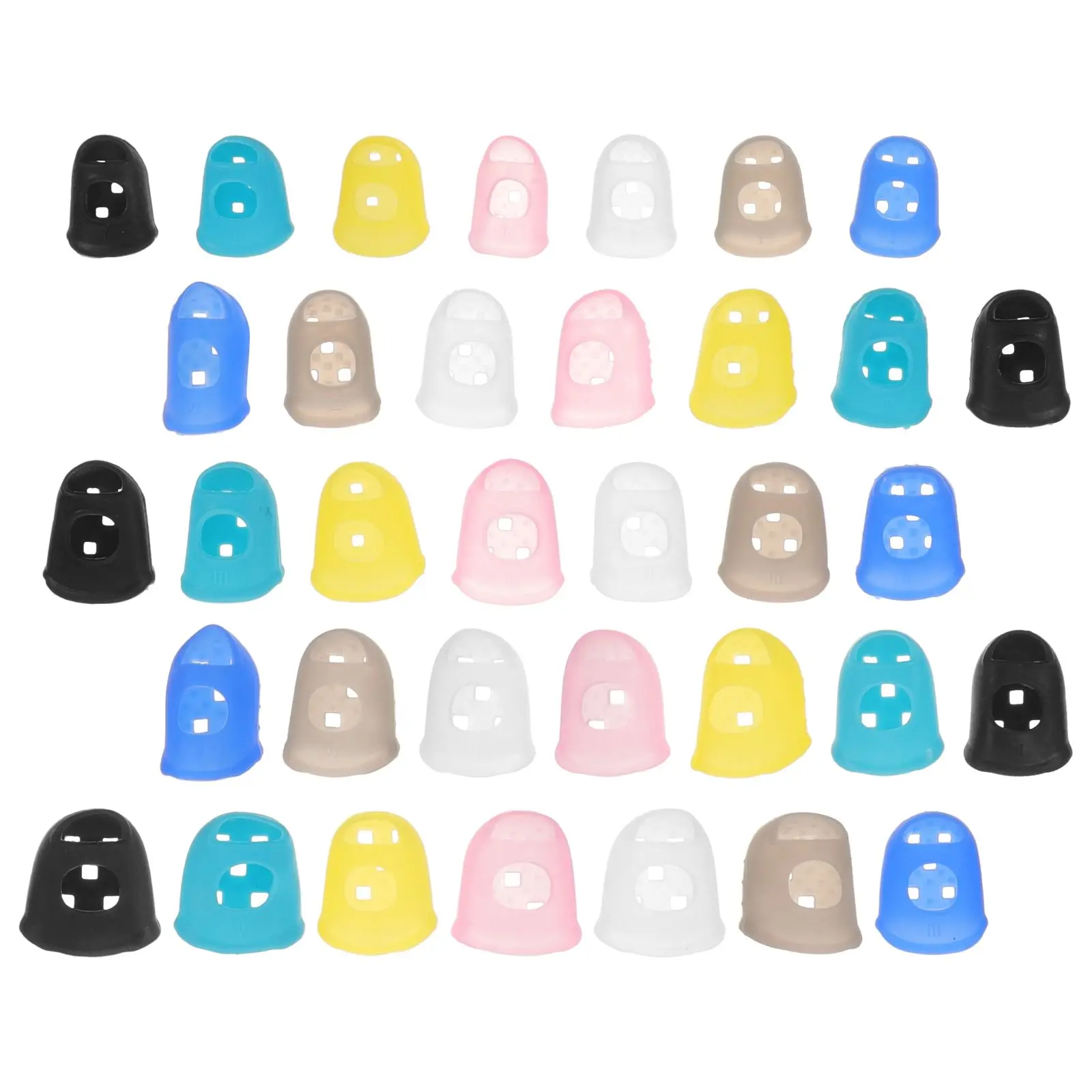 

35pcs Guitar Finger Protectors Silicone Covers for Practice Strumming Picking Yellow Grey Clear Sky Dark Pink Black Various
