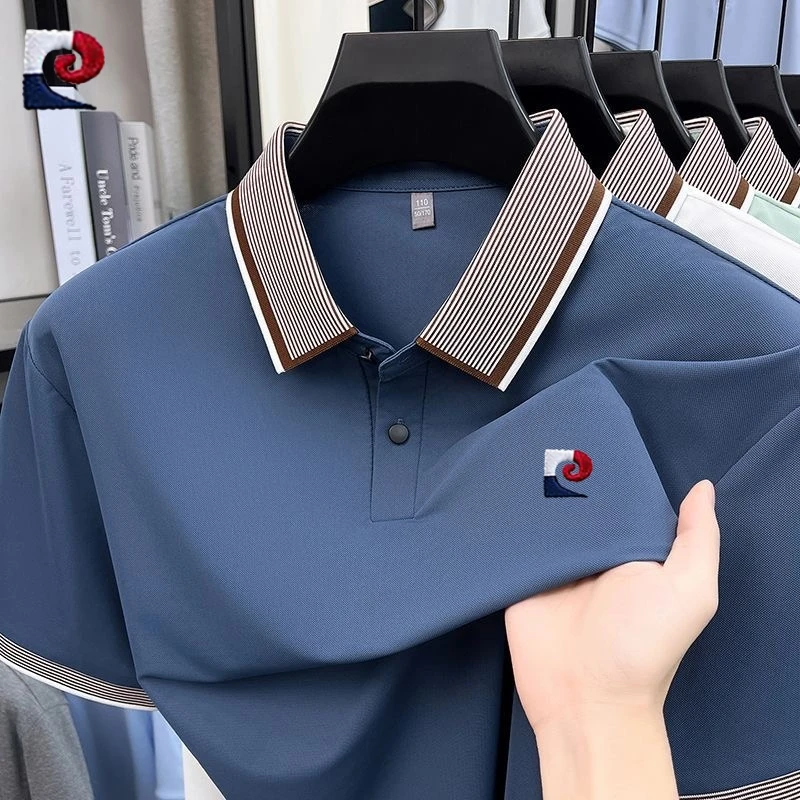 New Men's High-Quality Ice Silk Short-Sleeved Polo Shirt, Summer Fashion, Casual, Comfortable, Breathable and Cool Top