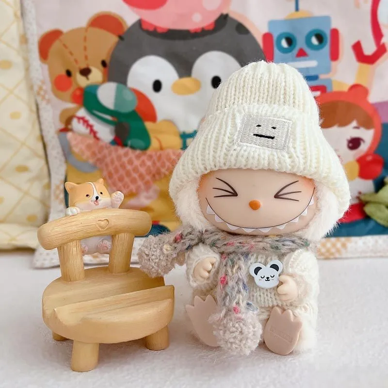 17cm Labubu'S Clothes  Cute Knitted Sweater Cotton Doll Hat and Scarf Set  Outfit Accessories Labubu ropa