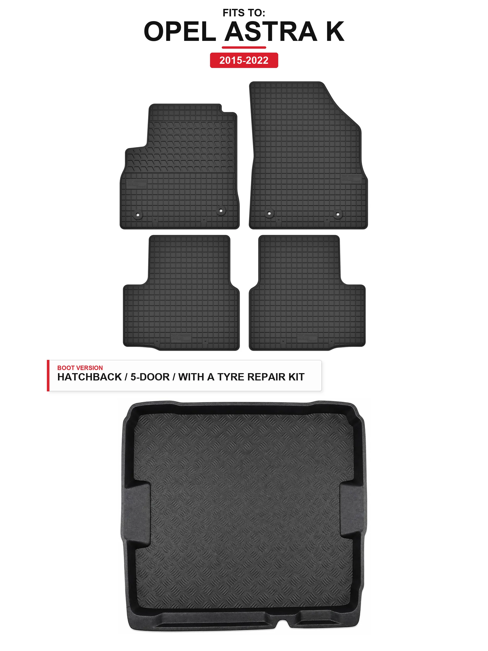 Solidtread rubberen vloermatten + bagagemat voor: Opel Astra K 2015-2022